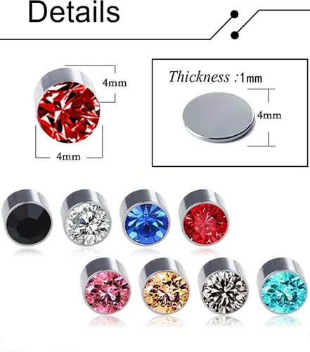 Vista 2 de Ofeiyaa Juego de 18 pares de aretes magnéticos de circonita cúbica de colores, aretes falsos, sin piercing, aretes para mujeres y hombres, 0.157 in