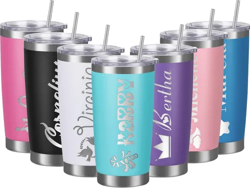 Vista 9 de Vaso personalizado con nombres, tapas y pajitas, vasos personalizados de acero inoxidable para mujeres, niños y hombres, regalo de 20 onzas, grabado