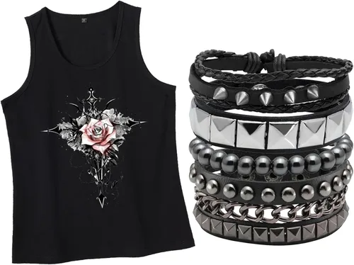 Vista 7 de Eigso Juego de 4 pulseras de cuero punk, con tachuelas de roca para hombres y mujeres, estilo retro, clásico, con pinchos, de metal, para hombre