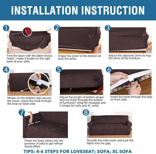 Vista 7 de Funda elástica de terciopelo para sofá, fundas de sofá para sofá de 3 cojines (72-96 pulgadas, chocolate), funda para sofá biplaza, fundas elásticas