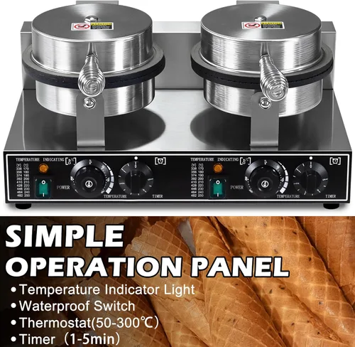 Vista 6 de Máquina de hacer gofres comercial comercial de 2600 W, máquina profesional para hacer gofres de cono, máquina eléctrica comercial para hacer gofres