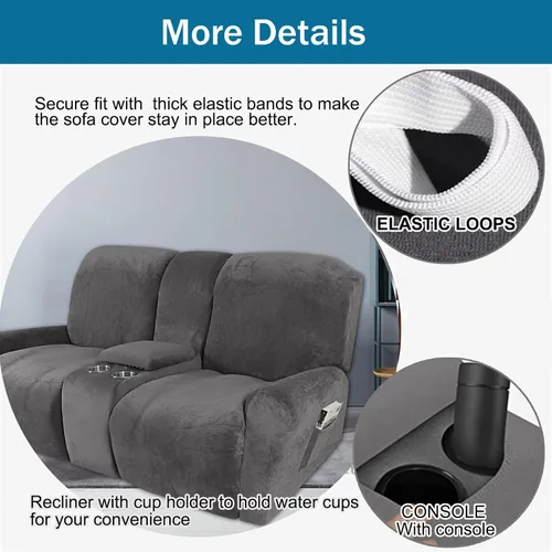 Vista 5 de Funda reclinable de terciopelo para sofá biplaza con consola central, fundas elásticas para sillas reclinables, funda suave para consola central