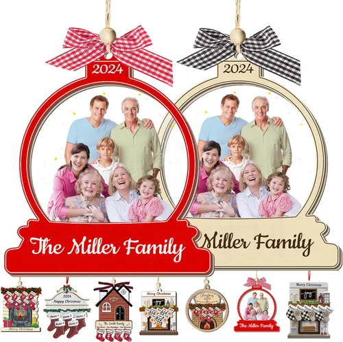 Vista 8 de Adornos de Navidad personalizados con nombres, muñeco de nieve, 8 piezas, adorno familiar personalizado, decoración colgante de madera para árbol