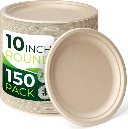 Vista 9 de 150 platos de papel marrón 100% compostables de 10 pulgadas, platos desechables resistentes de 3 compartimentos, platos seccionales ecológicos