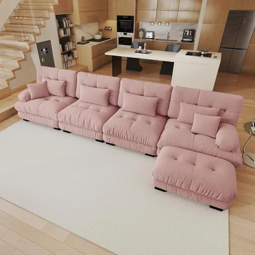 Vista 42 de Sofá modular de gran tamaño de 94 pulgadas, sofás seccionales grandes de color beige y blanco para sala de estar, juego de sofá de terciopelo, sofás