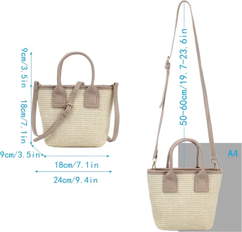 Vista 4 de Goclothod Bolsos de moda Bolso de paja tejido para mujer, bolso de mano de playa de verano