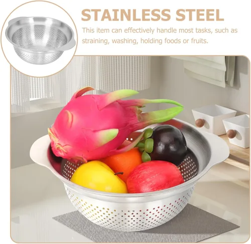 Vista 6 de Thickened Stainless Steel Colander Strainer with Deep Basin and Reinforced Bottom for Efficient Draining and Washing of Pasta Fruits and Vegetables