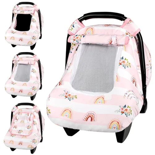 Vista 28 de Funda para asiento de auto Pea Pod para bebé, capota para asiento de auto infantil para recién nacidos con 2 capas de ventanas de tela de malla
