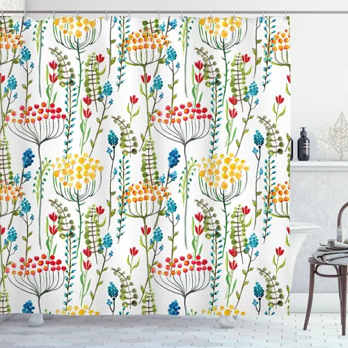 Vista 24 de Ambesonne Decor Collection, juego de cortina con ganchos para regadera Negro Verde
