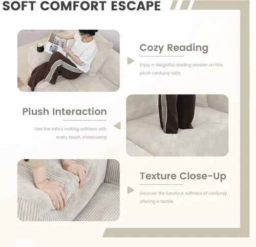 Vista 4 de Cloud Couch - Sofá seccional en forma de L de 102 pulgadas con otomana, sofá de pana de 3 plazas, sofá modular convertible para sala de estar