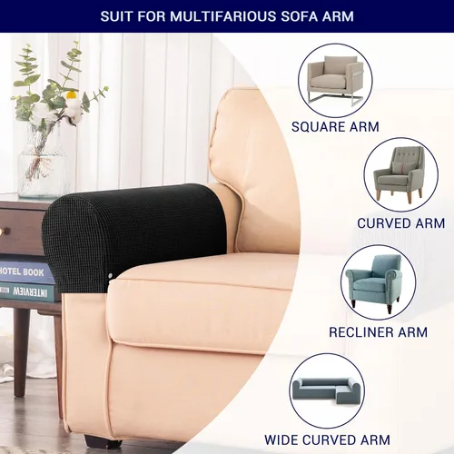 Vista 7 de SUBRTEX Juego de 2 fundas elásticas para brazos de sofá, fundas a cuadros para brazos de sofá, fundas antideslizantes para reposabrazos