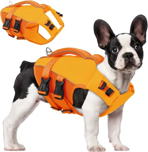 Vista 9 de ASENKU Chaleco salvavidas para perros, chaleco de natación para perros de alta flotación con asas de rescate para perros pequeños, medianos