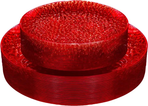 Vista 8 de Rubtlamp 60 platos de plástico, platos desechables de color marrón transparente, platos de plástico martillados resistentes, platos desechables