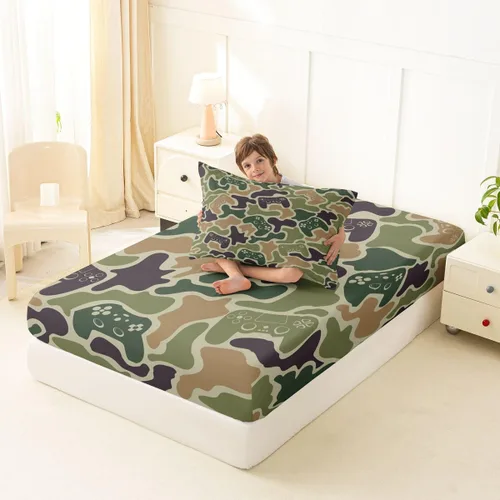 Vista 4 de Erosebridal Camouflage Sheets for Boys Girls Game Console Fitted Sheet,3D Gamer Controller Kids Bedding Sets Army Camo Bed Sets Twin 2 Piece