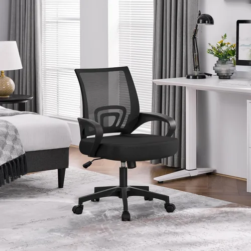 Vista 7 de Yaheetech Silla de oficina de malla con respaldo medio, ajustable, ergonómica, silla de trabajo para computadora, giratoria rodante con soporte