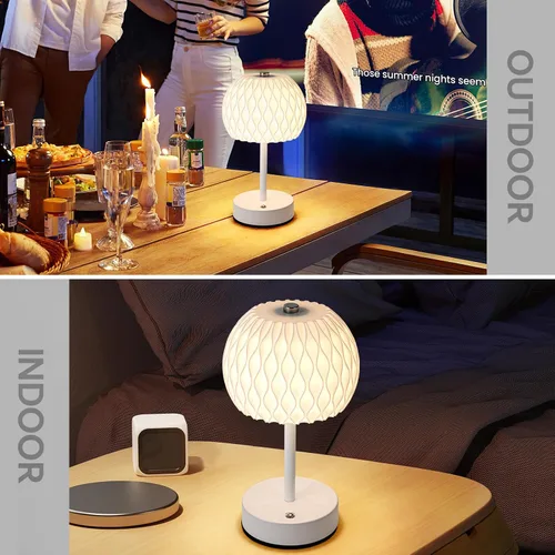 Vista 3 de Lámpara de mesa pequeña a pilas, 3 temperaturas de color, recargable, control táctil, lámpara de escritorio regulable, luz nocturna LED inalámbrica