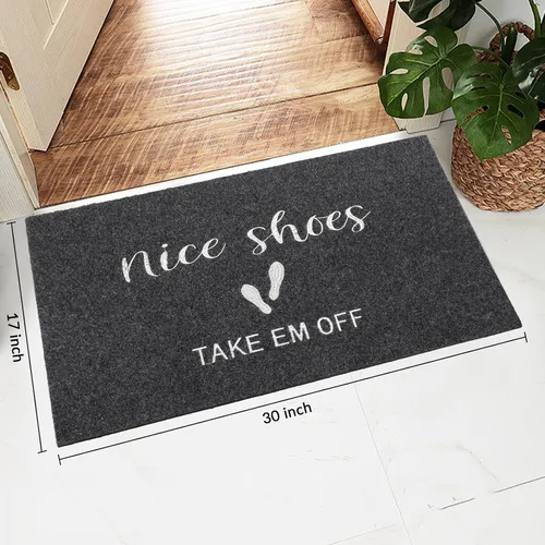 Vista 2 de Tapetes de bienvenida de 17 x 30 pulgadas, tapete divertido antideslizante para puerta delantera, divertido bordado para puerta delantera, zapatos
