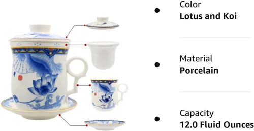 Vista 8 de Taza de té de porcelana con tapa de infusor y juegos de platillos Taza de café de cerámica china Jingdezhen Taza de té de hoja suelta Sistema