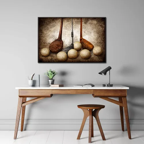 Vista 5 de sechars Lienzo deportivo para pared, diseño vintage de pelotas de golf, impresiones artísticas de naturaleza muerta con marco negro de alta calidad