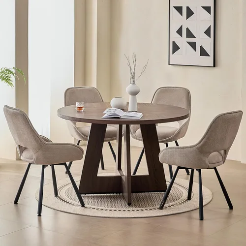 Vista 18 de Juego de mesa redonda de comedor de 47 pulgadas para 4, base en abanico, parte superior de 1.38 pulgadas de grosor, mesa de cocina de madera con 4