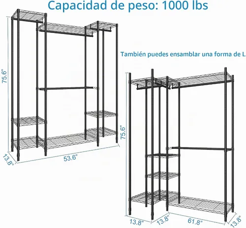 Vista 5 de Perchero de ropa resistente para colgar ropa, perchero de metal para ropa, estante de ropa independiente, estante de armario ajustable
