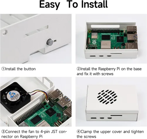 Vista 4 de Yahboom Funda para Raspberry Pi 5 Negro Blanco Metal Enfriamiento Funda Protectora con Ventilador de Velocidad Ajustable Anticolisión (blanco)