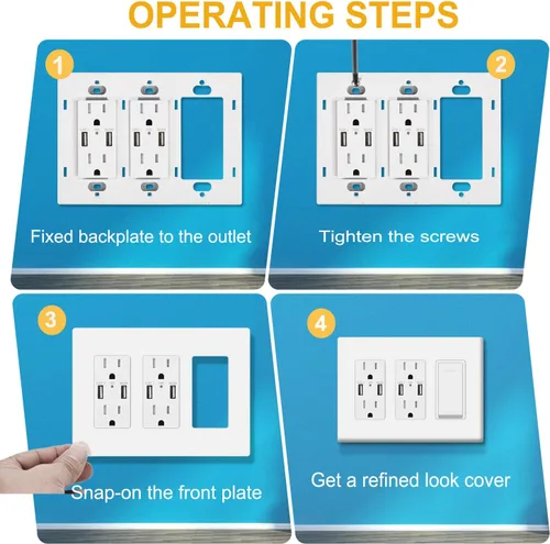 Vista 6 de Cubierta de placa de pared sin tornillos de 3 segmentos, cubierta de salida decorativa para interruptores de luz, atenuadores, GFCI, receptáculo