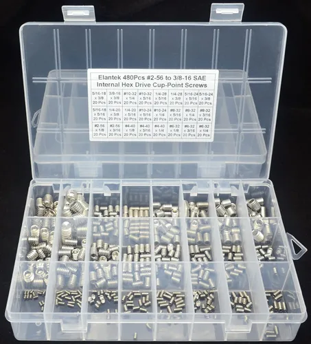 Vista 2 de 24 tipos #2-56 a 3/8-16 SAE 304-acero inoxidable interno Hex Drive Cup-Point Set Tornillos Surtido Kit