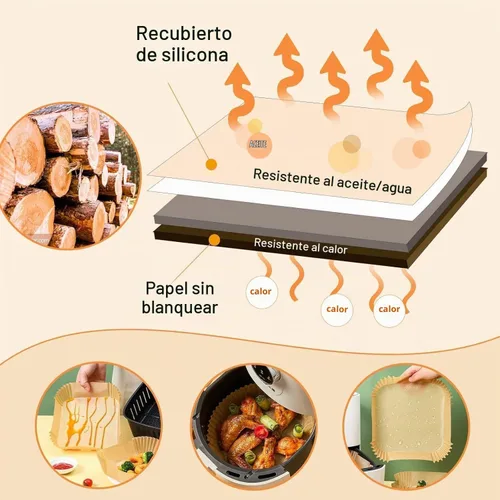 Vista 5 de 400 Forros de Papel para Freidora de Aire, Forros Cuadrados de 6.5" para Freidora de Aire Desechables, Papel Pergamino Resistente para Canasta