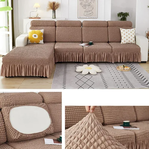 Vista 13 de Fundas elásticas para cojín en forma de L, funda de sofá modular de 1/2/3/4 asientos, con falda, sillón, sofá biplaza, protector de muebles