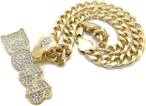 Vista 2 de Urban BOSS Script - Collar con colgante de cadena cubana, color dorado