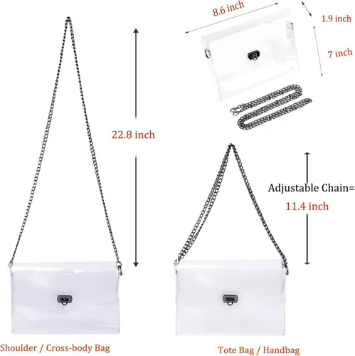Vista 2 de JOMPARO Monederos transparentes para mujer, para eventos de estadio, bolsa cruzada transparente con cadena de metal
