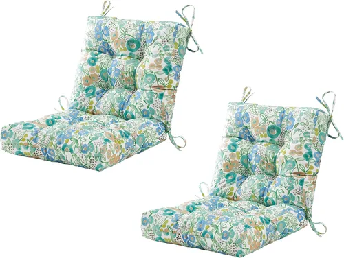 Vista 15 de BLISSWALK Cojines para sillas de exterior, 40 x 20 x 4 pulgadas, cojín de mimbre grueso con respaldo bajo y lazos para muebles de patio, floral