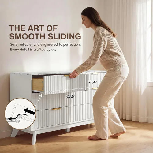 Vista 6 de JUMMICO Cómoda acanalada blanca para dormitorio, 47.2 pulgadas de ancho
