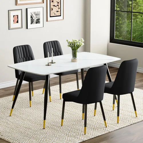 Vista 20 de Juego de 4 mesas de comedor negras para mesa de comedor de 4,50 pulgadas para 4, sillas de cocina de piedra sinterizada, fácil de montar, adecuado