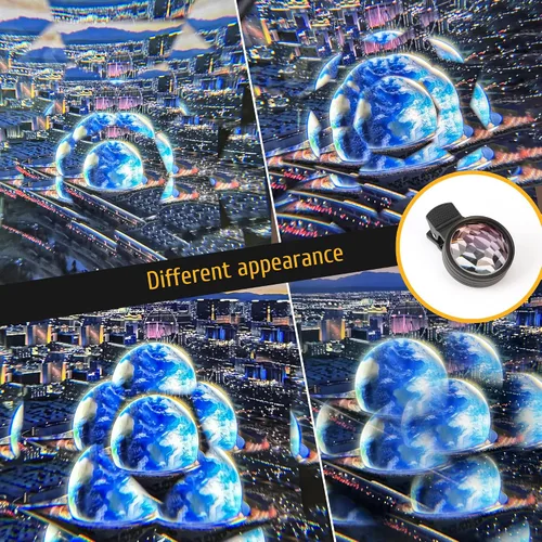 Vista 5 de Lente caleidoscopio prisma para iPhone y Android – Lente de filtro de refracción múltiple con clip para fotografía móvil, accesorio de cámara
