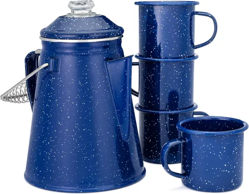 Vista 9 de COLETTI Juego Clásico de Cafetera Percoladora de Esmalte y Tazas — La Cafetera de Camping Más Nostálgica, Ahora Modernizada