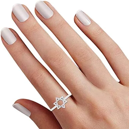 Vista 6 de Anillo de escudo hebreo magen judío de estrella de David, símbolo de estrella, oro de 14 quilates sobre plata esterlina