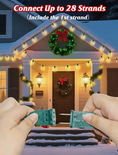 Vista 4 de SUNSGNE Luces LED C9 de Navidad para exteriores, luces de Navidad al aire libre con 27 bombillas LED de color blanco cálido (2 de repuesto)