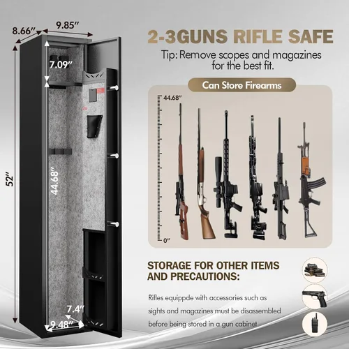 Vista 3 de KAER Caja fuerte para armas de 2 a 3, caja fuerte para rifles y pistolas, caja fuerte para rifles y pistolas, gabinete para armas con bloqueo