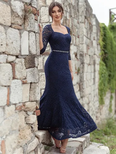 Vista 5 de Miusol Vestido largo de encaje retro con mangas 34 para mujer, diseño de cuentas