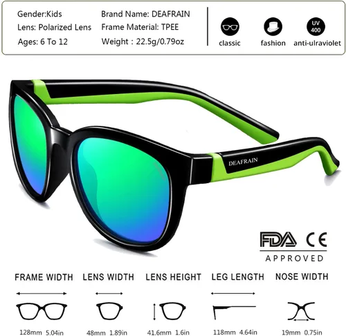 Vista 2 de DEAFRAIN Lentes de sol polarizados para niños y niñas de 6 a 12 años