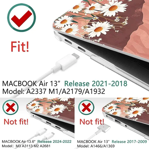Vista 76 de TWOLSKOO Funda para MacBook Air de 13,3 pulgadas (versión antigua 2018-2021, modelos: M1 A2337, A2179, A1932) - Carcasa rígida con protector de Flor