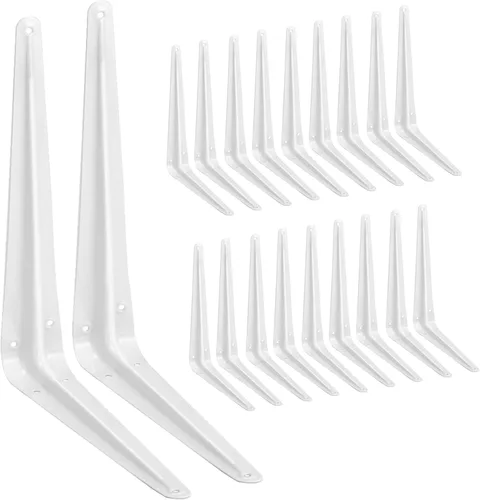Vista 7 de Paquete de 20 soportes de estante de 4 pulgadas en blanco, soportes de metal de acero resistentes en L para estantes, soportes en J para pared