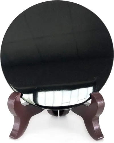 Vista 6 de Polar Jade Espejo de adivinación de obsidiana negra (4.3 pulgadas con soporte de madera)