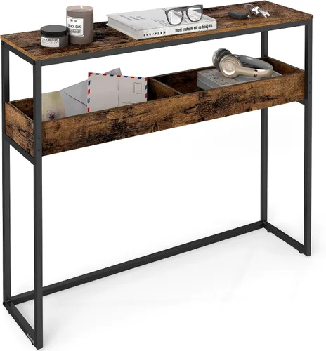 Vista 8 de VASAGLE Mesa de sofá consola, mesa de entrada estrecha, para sala de estar, dormitorio, fácil montaje, gris carbón y negro tinta ULNT020B04