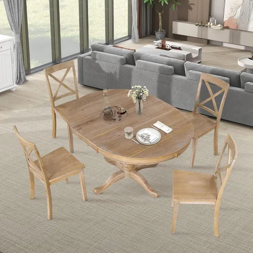 Vista 8 de Polibi Juego de mesa de comedor moderno de 5 piezas, mesa de comedor redonda extensible con 4 sillas de comedor de respaldo alto, juego de comedor