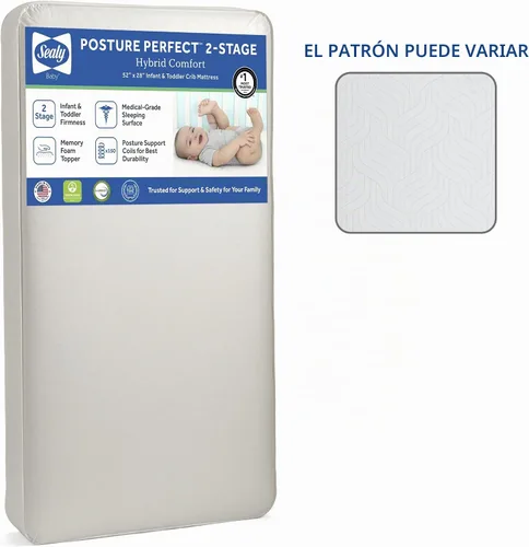 Vista 2 de Sealy Posture Perfect - Colchón impermeable de 2 etapas para cuna y colchón para cama de bebé, espuma viscoelástica híbrida y 150 bobinas de alta