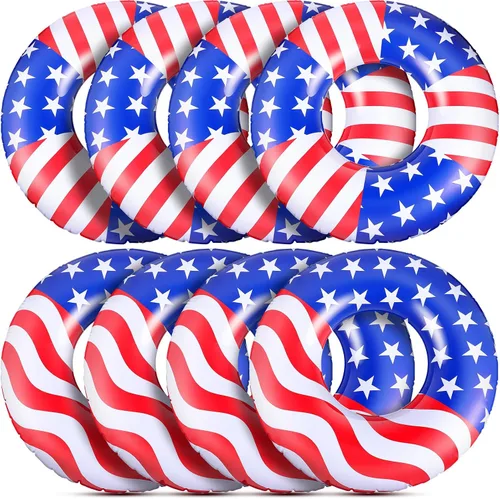 Vista 9 de Flotador de piscina con bandera de Estados Unidos de 36 pulgadas, anillo inflable para piscina, flotador patriótico redondo para playa, lago