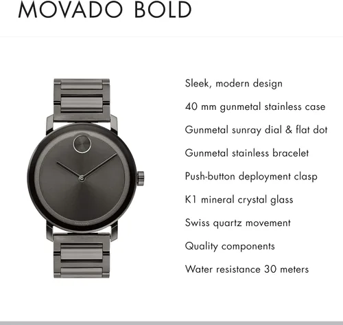 Vista 2 de Movado Bold Evolution - Pulsera de acero chapado en iones y eslabones para hombre color gris